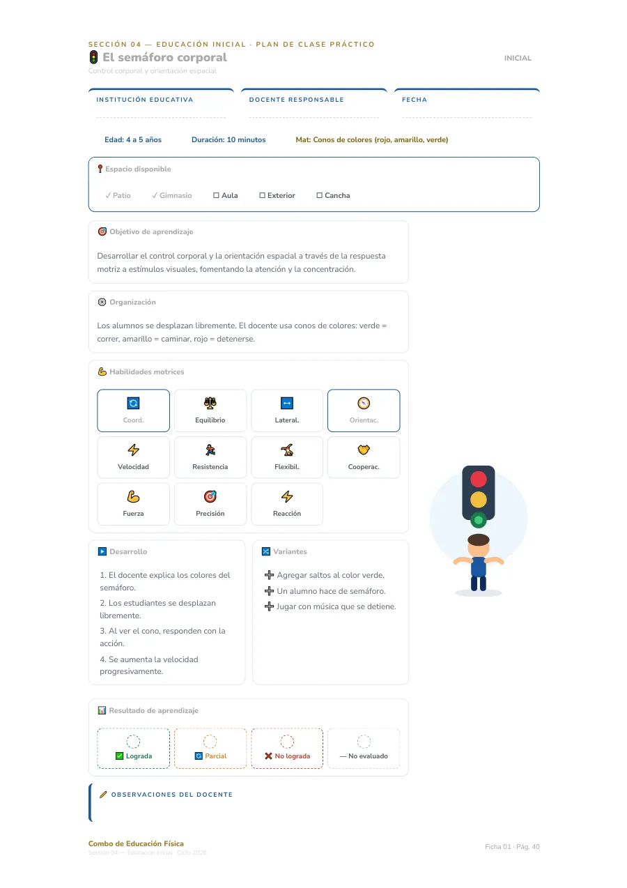 Ficha de clase de Inicial: El semáforo corporal